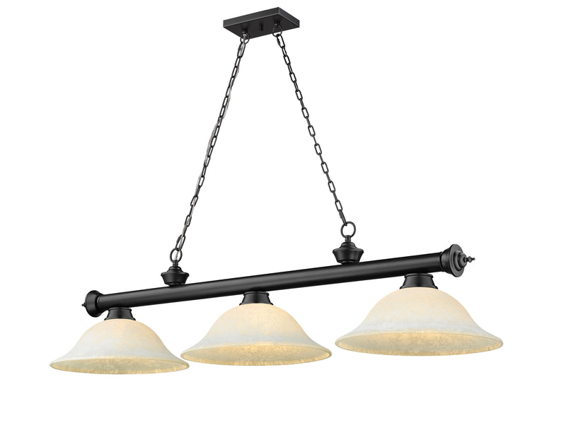 Cordon 3 Light 58" Billiard, Glass Shades in Matte Black