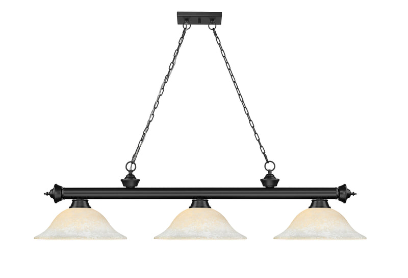 Cordon 3 Light 58" Billiard, Glass Shades in Matte Black