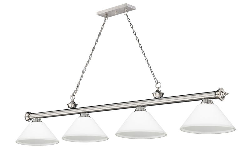 Cordon 4 Light 81.25" Billiard, Glass Shades (A) in Brushed Nickel