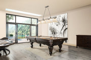 Cordon 4 Light 81.25" Billiard, Glass Shades (A) in Brushed Nickel in a room setting