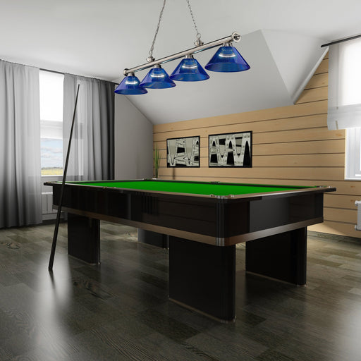Cordon 4 Light 81.25" Billiard, Acrylic Shades in Brushed Nickel in a room setting