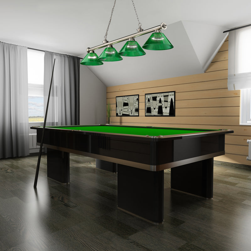 Cordon 4 Light 81.25" Billiard, Acrylic Shades in Brushed Nickel in a room setting