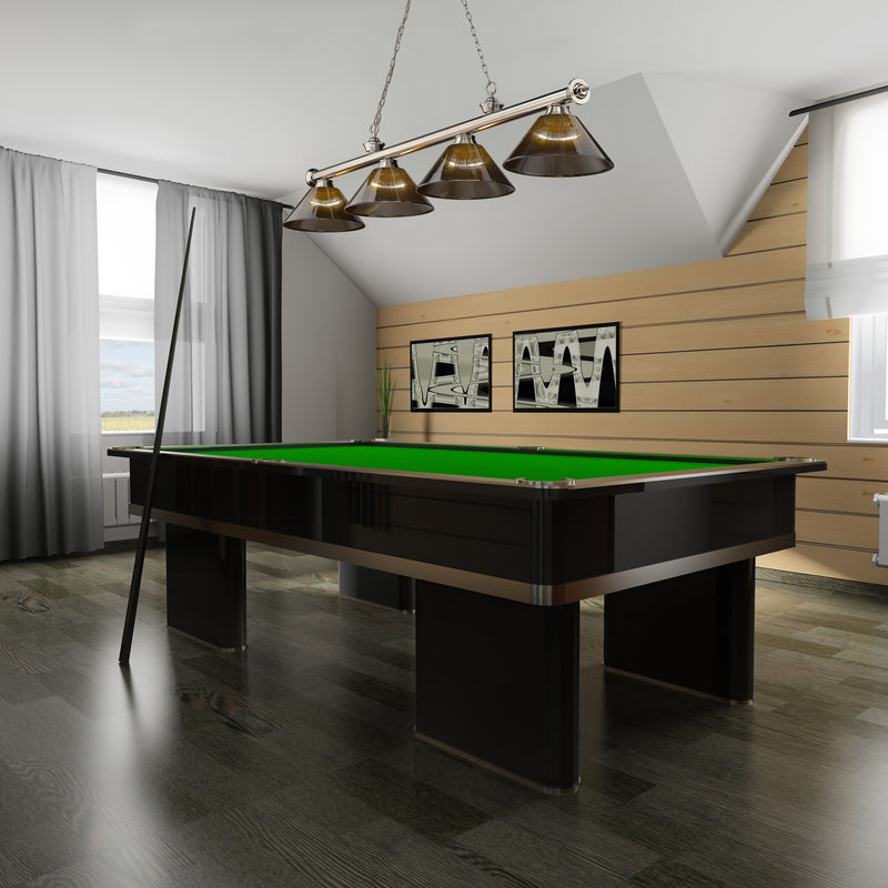 Cordon 4 Light 81.25" Billiard, Acrylic Shades in Brushed Nickel in a room setting