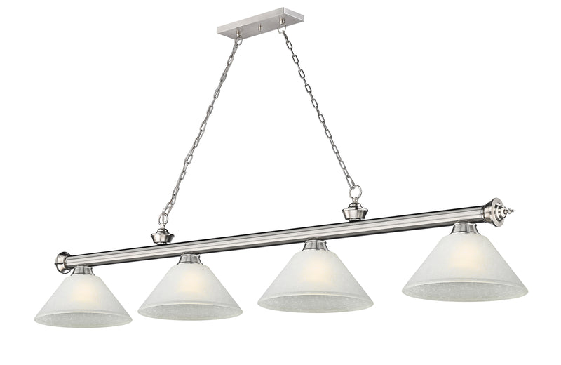 Cordon 4 Light 81.25" Billiard, Glass Shades (A) in Brushed Nickel