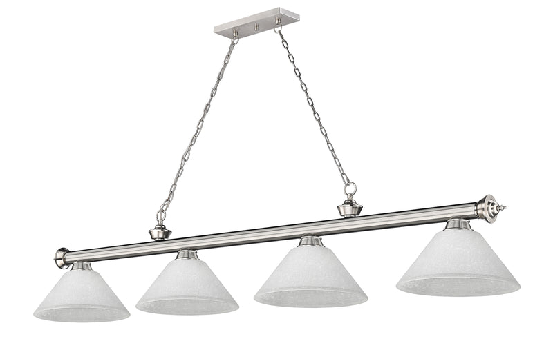 Cordon 4 Light 81.25" Billiard, Glass Shades (A) in Brushed Nickel