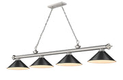 Cordon 4 Light 81.25" Billiard, Brushed Nickel with Matte Black Shades in Brushed Nickel