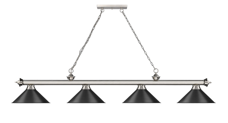 Cordon 4 Light 81.25" Billiard, Brushed Nickel with Matte Black Shades in Brushed Nickel