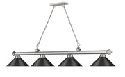 Cordon 4 Light 81.25" Billiard, Brushed Nickel with Matte Black Shades in Brushed Nickel