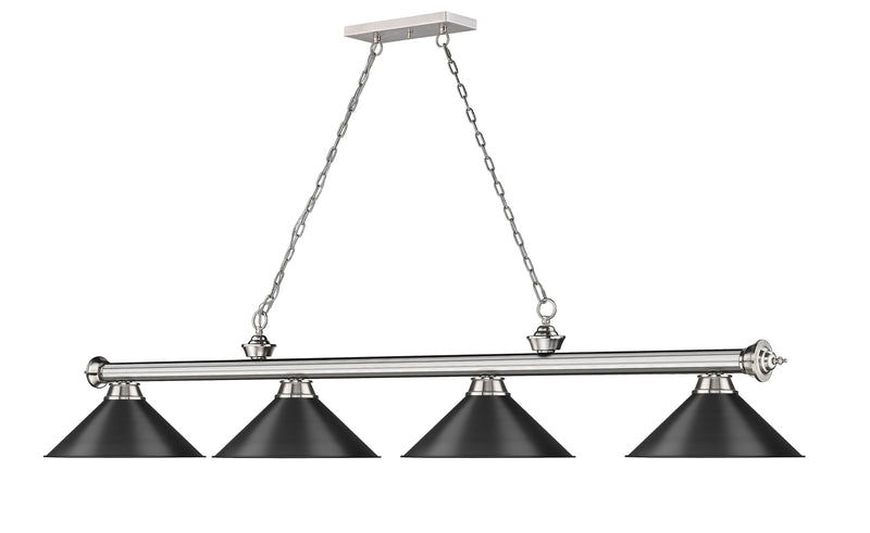 Cordon 4 Light 81.25" Billiard, Brushed Nickel with Matte Black Shades in Brushed Nickel