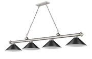 Cordon 4 Light 81.25" Billiard, Brushed Nickel with Matte Black Shades in Brushed Nickel