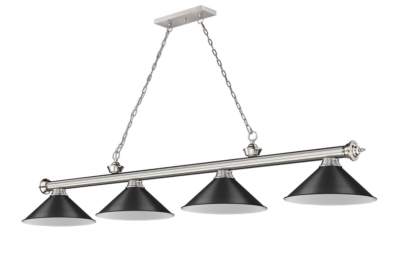 Cordon 4 Light 81.25" Billiard, Brushed Nickel with Matte Black Shades in Brushed Nickel