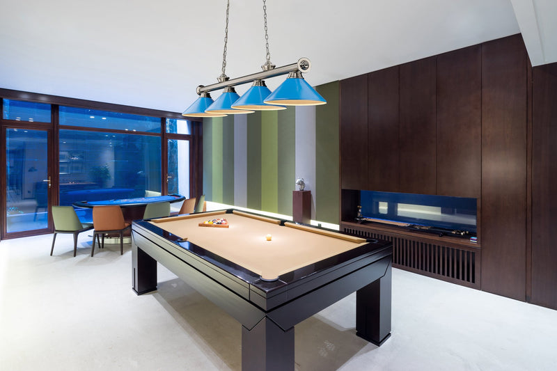 Cordon 4 Light 81.75" Billiard, Metal Shades (M) in Brushed Nickel in a room setting