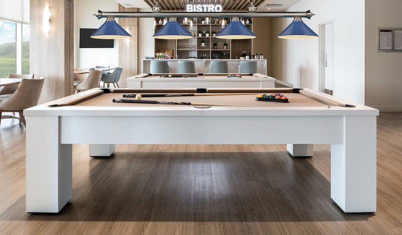 Cordon 4 Light 81.75" Billiard, Metal Shades (M) in Brushed Nickel in a room setting