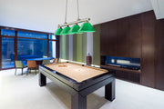 Cordon 4 Light 81.25" Billiard, Plastic Shades in Brushed Nickel in a room setting