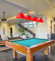 Cordon 4 Light 81.25" Billiard, Plastic Shades in Brushed Nickel in a room setting