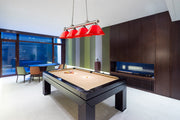 Cordon 4 Light 81.25" Billiard, Plastic Shades in Brushed Nickel in a room setting