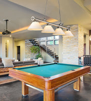 Cordon 4 Light 81.25" Billiard, Plastic Shades in Brushed Nickel in a room setting