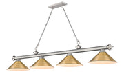 Cordon 4 Light 81.25" Billiard, Brushed Nickel with Rubbed Brass Shades in Brushed Nickel