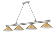Cordon 4 Light 81.25" Billiard, Brushed Nickel with Rubbed Brass Shades in Brushed Nickel