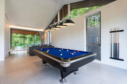 Cordon 4 Light 81.75" Billiard, Metal Shades (ST) in Brushed Nickel in a room setting