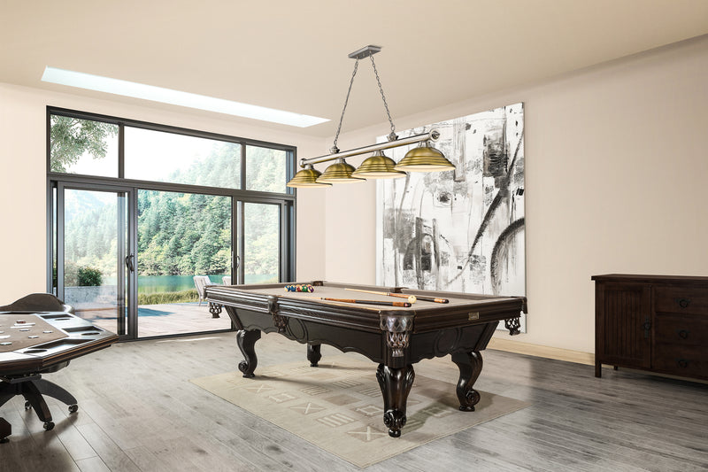 Cordon 4 Light 81.75" Billiard, Metal Shades (ST) in Brushed Nickel in a room setting