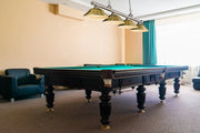 Cordon 4 Light 81.75" Billiard, Metal Shades (ST) in Brushed Nickel in a room setting