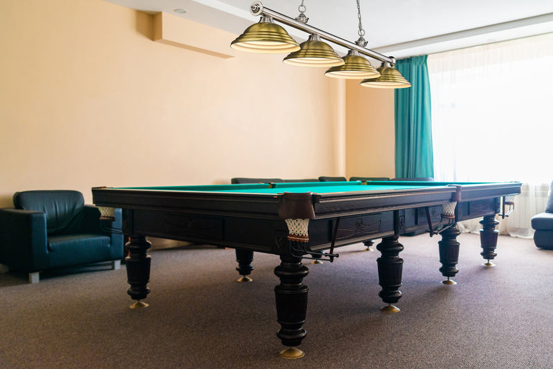 Cordon 4 Light 81.75" Billiard, Metal Shades (ST) in Brushed Nickel in a room setting