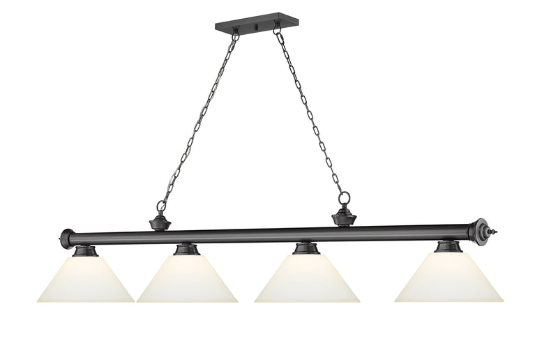 Cordon 4 Light 81.25" Billiard, Glass Shades (A) in Bronze Plate