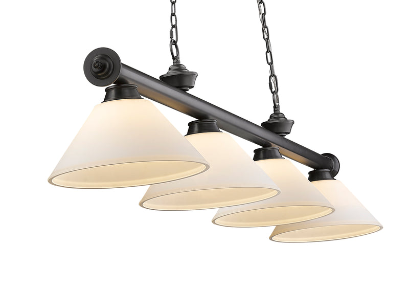 Cordon 4 Light 81.25" Billiard, Glass Shades (A) in Bronze Plate