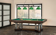 Cordon 4 Light 81.25" Billiard, Acrylic Shades in Bronze Plate in a room setting