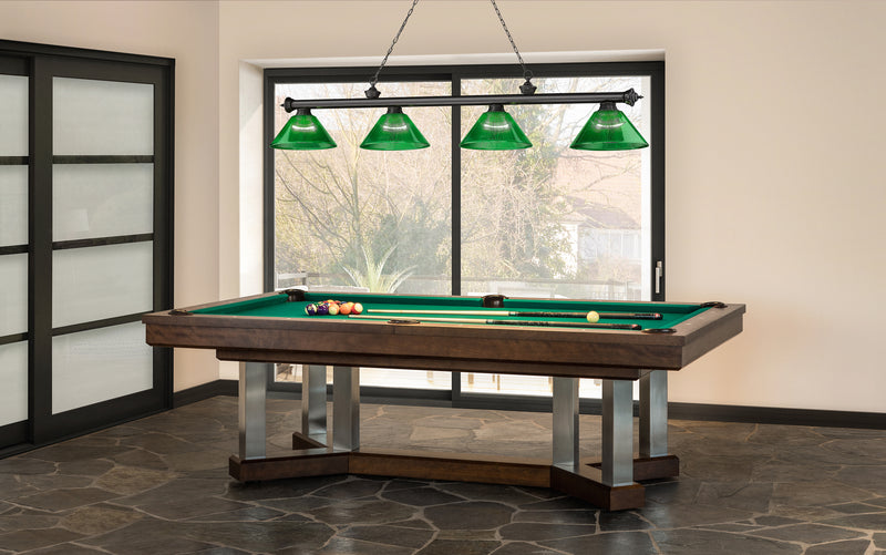 Cordon 4 Light 81.25" Billiard, Acrylic Shades in Bronze Plate in a room setting