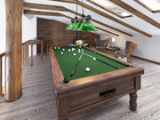 Cordon 4 Light 81.25" Billiard, Acrylic Shades in Bronze Plate in a room setting
