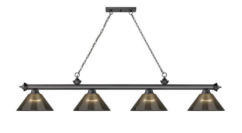 Cordon 4 Light 81.25" Billiard, Acrylic Shades in Bronze Plate