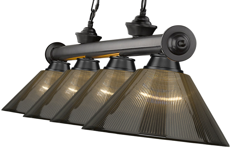 Cordon 4 Light 81.25" Billiard, Acrylic Shades in Bronze Plate