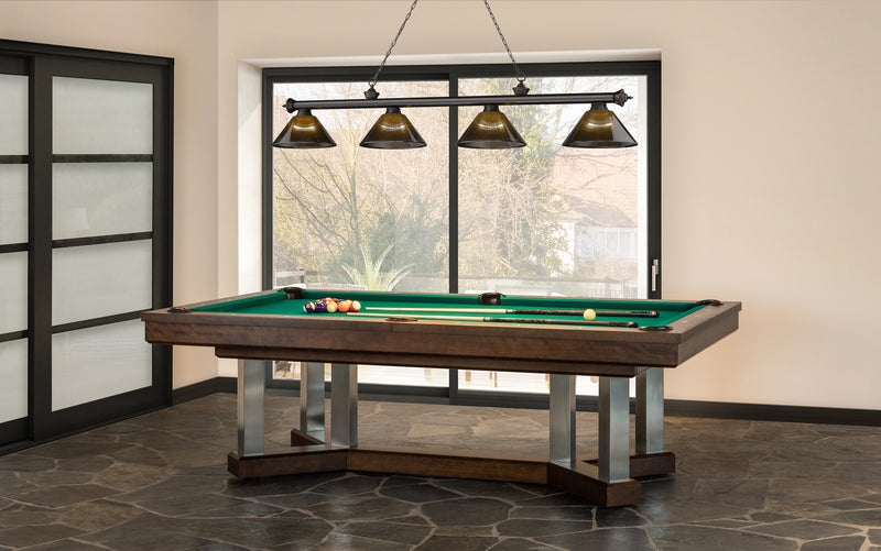 Cordon 4 Light 81.25" Billiard, Acrylic Shades in Bronze Plate in a room setting