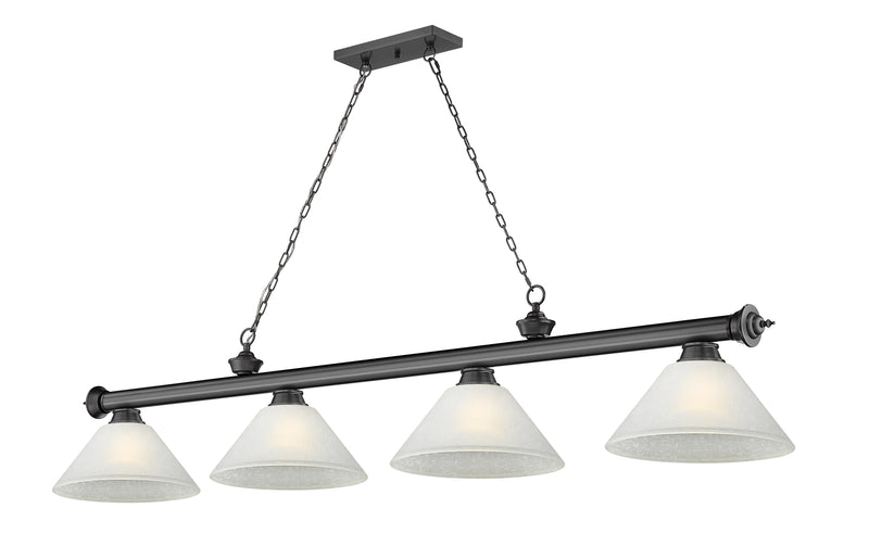 Cordon 4 Light 81.25" Billiard, Glass Shades (A) in Bronze Plate