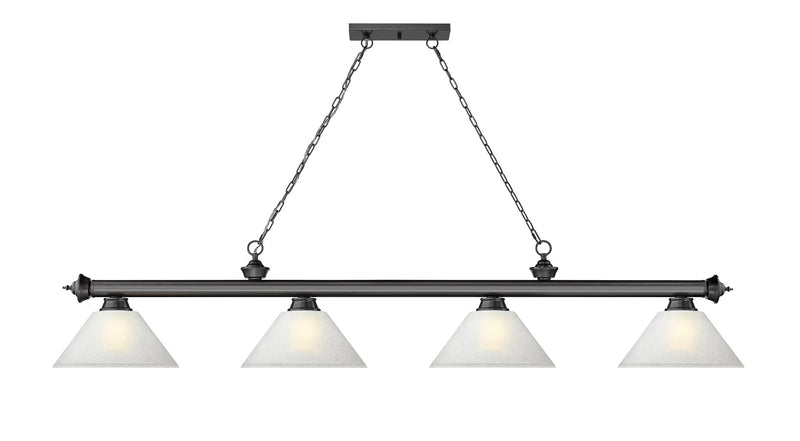 Cordon 4 Light 81.25" Billiard, Glass Shades (A) in Bronze Plate