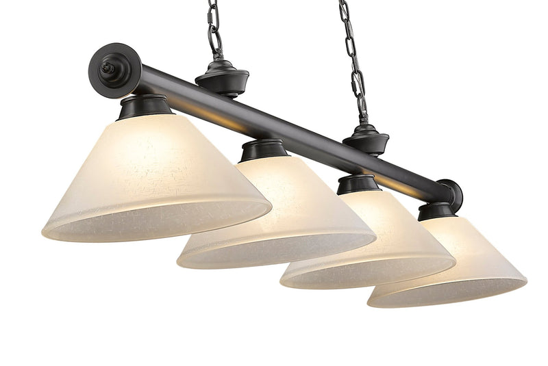 Cordon 4 Light 81.25" Billiard, Glass Shades (A) in Bronze Plate