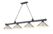 Cordon 4 Light 81.25" Billiard, Bronze Plate with Brushed Nickel Shades in Bronze Plate
