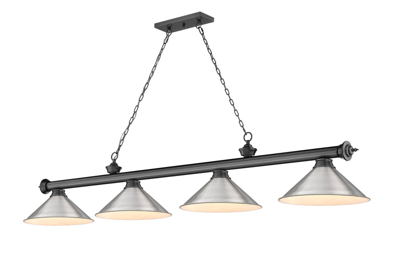 Cordon 4 Light 81.25" Billiard, Bronze Plate with Brushed Nickel Shades in Bronze Plate