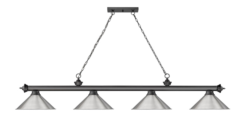 Cordon 4 Light 81.25" Billiard, Bronze Plate with Brushed Nickel Shades in Bronze Plate