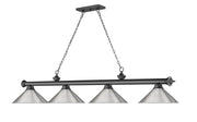 Cordon 4 Light 81.25" Billiard, Bronze Plate with Brushed Nickel Shades in Bronze Plate