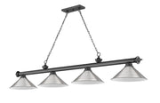 Cordon 4 Light 81.25" Billiard, Bronze Plate with Brushed Nickel Shades in Bronze Plate