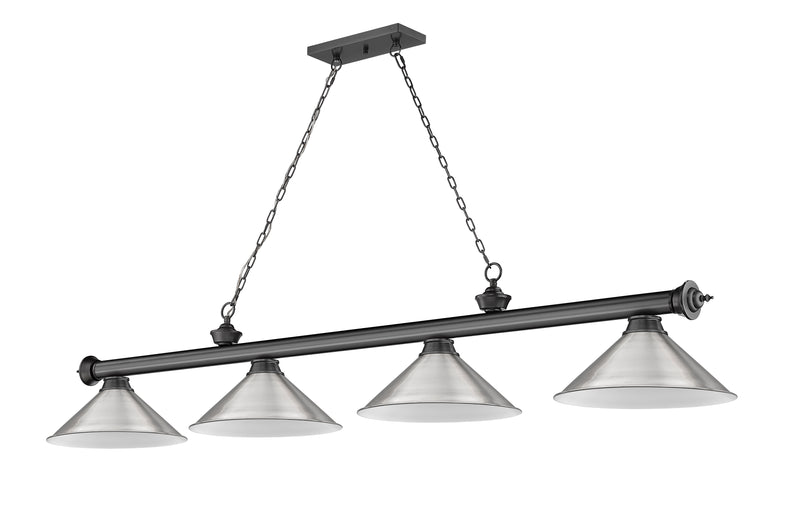 Cordon 4 Light 81.25" Billiard, Bronze Plate with Brushed Nickel Shades in Bronze Plate