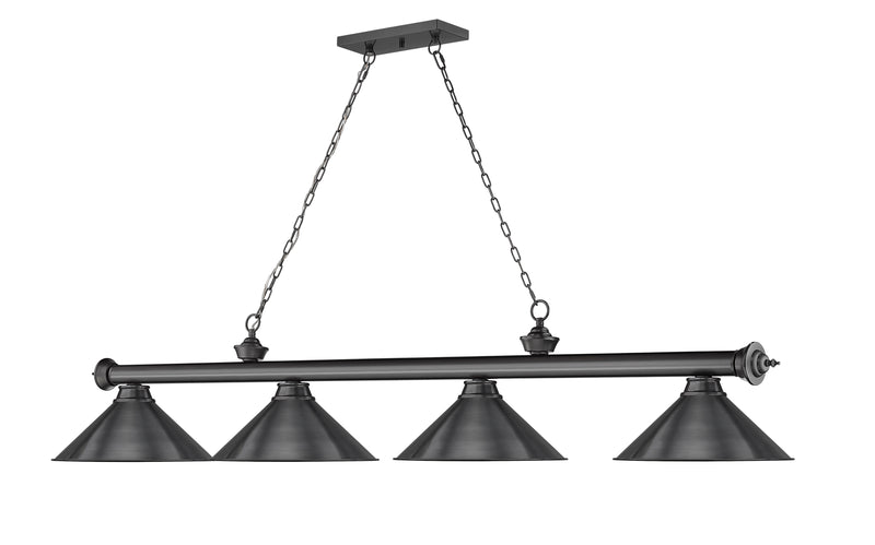 Cordon 4 Light 81.25" Billiard, Bronze Plate with Bronze Plate Shades in Bronze Plate