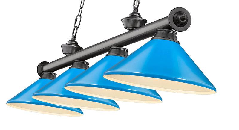 Cordon 4 Light 81.75" Billiard, Metal Shades (M) in Bronze Plate