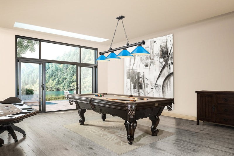 Cordon 4 Light 81.75" Billiard, Metal Shades (M) in Bronze Plate in a room setting