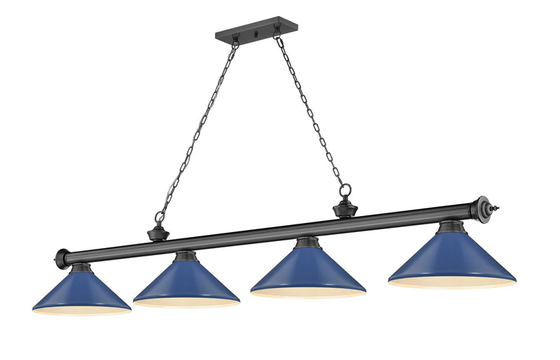 Cordon 4 Light 81.75" Billiard, Metal Shades (M) in Bronze Plate