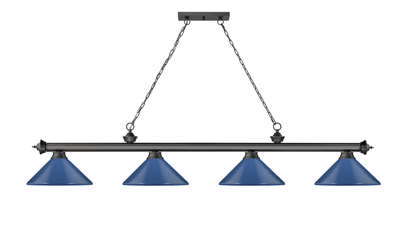 Cordon 4 Light 81.75" Billiard, Metal Shades (M) in Bronze Plate