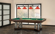Cordon 4 Light 81.25" Billiard, Plastic Shades in Bronze Plate in a room setting